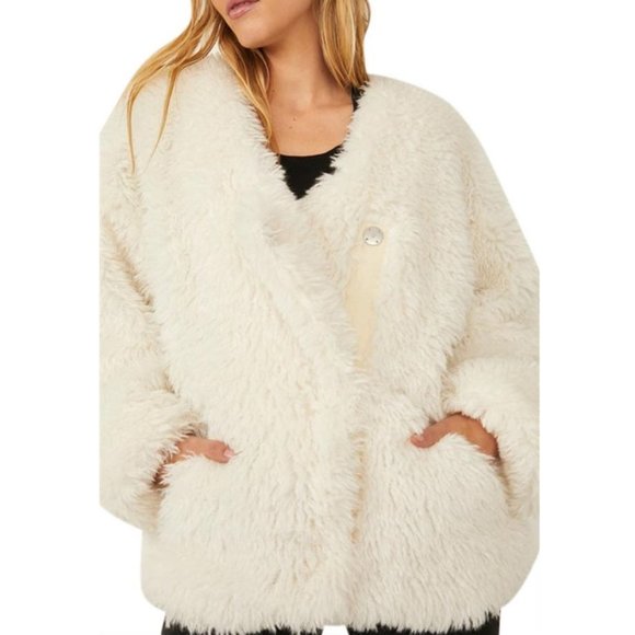 Free People Lena Teddy Jacket, Snow - NWT - Picture 4 of 6